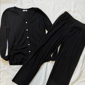 Black Button Up Pajama Set